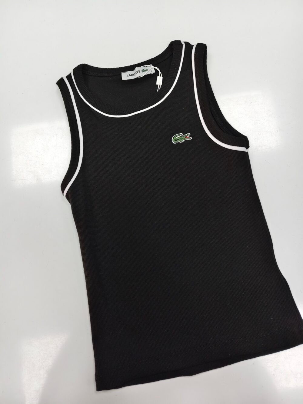 Lacoste Kadın Siyah Kolsuz Şeritli Triko Buluz