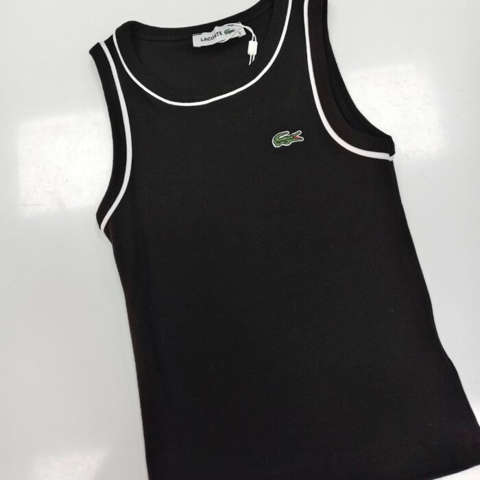 Lacoste Kadın Siyah Kolsuz Şeritli Triko Buluz